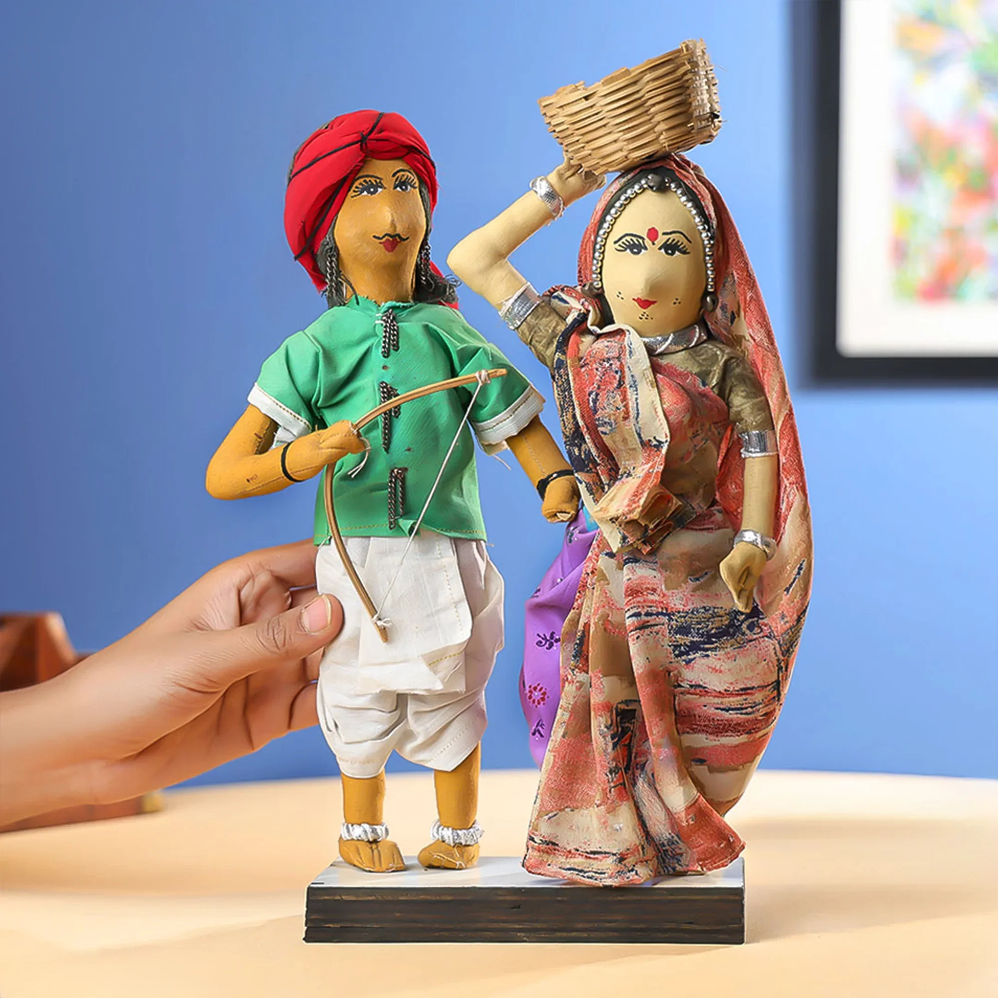 12" Cotton Farmer Couple Dolls Table Decor - Image 2