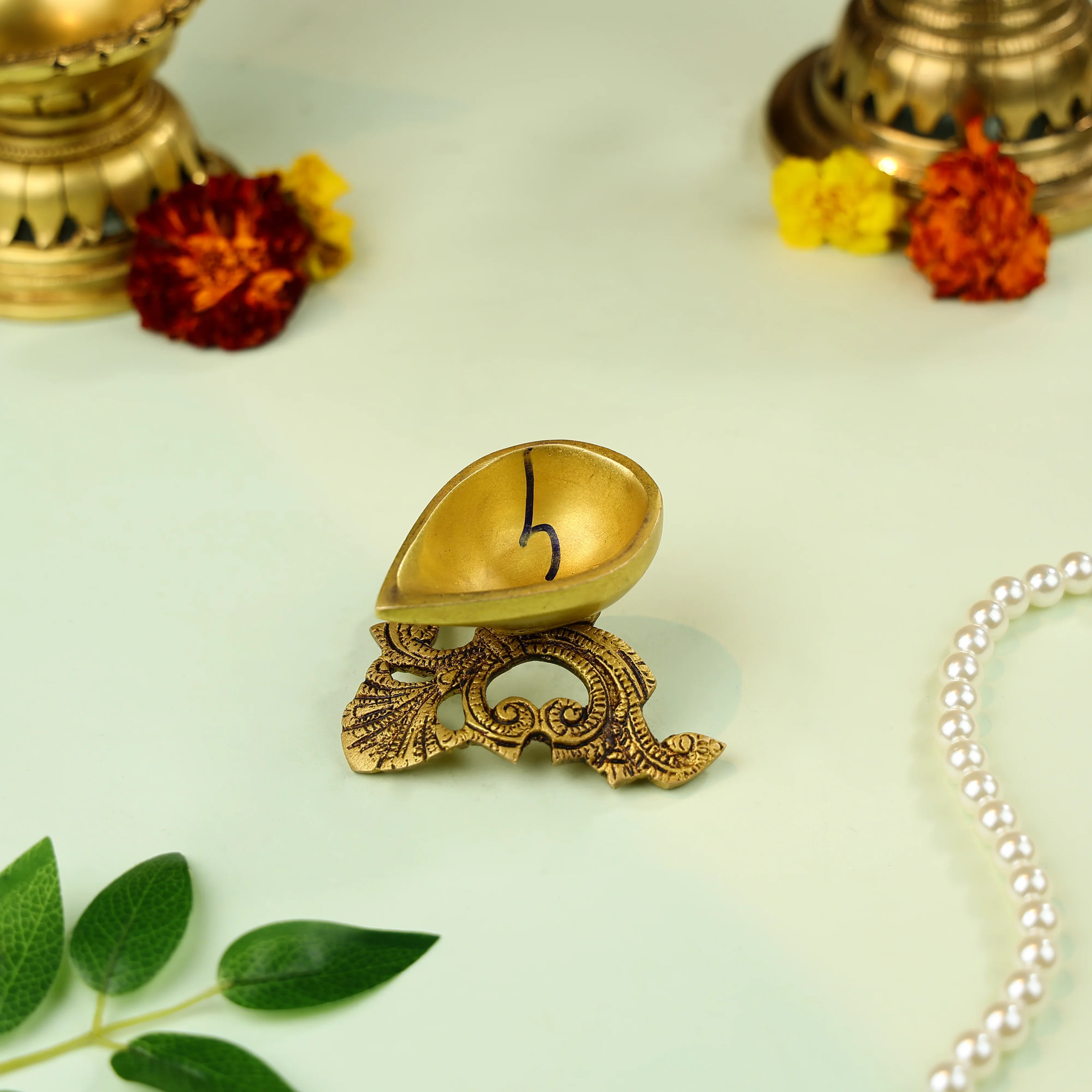 3" Brass Designer Base Diya - Image 2
