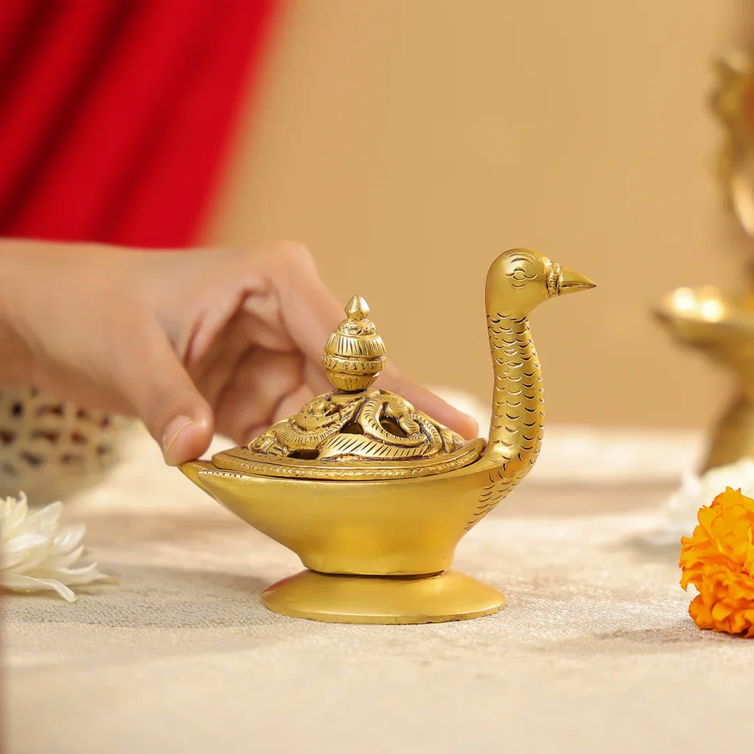 Brass Duck Shaped Designer Dhoop Dani - Image 2