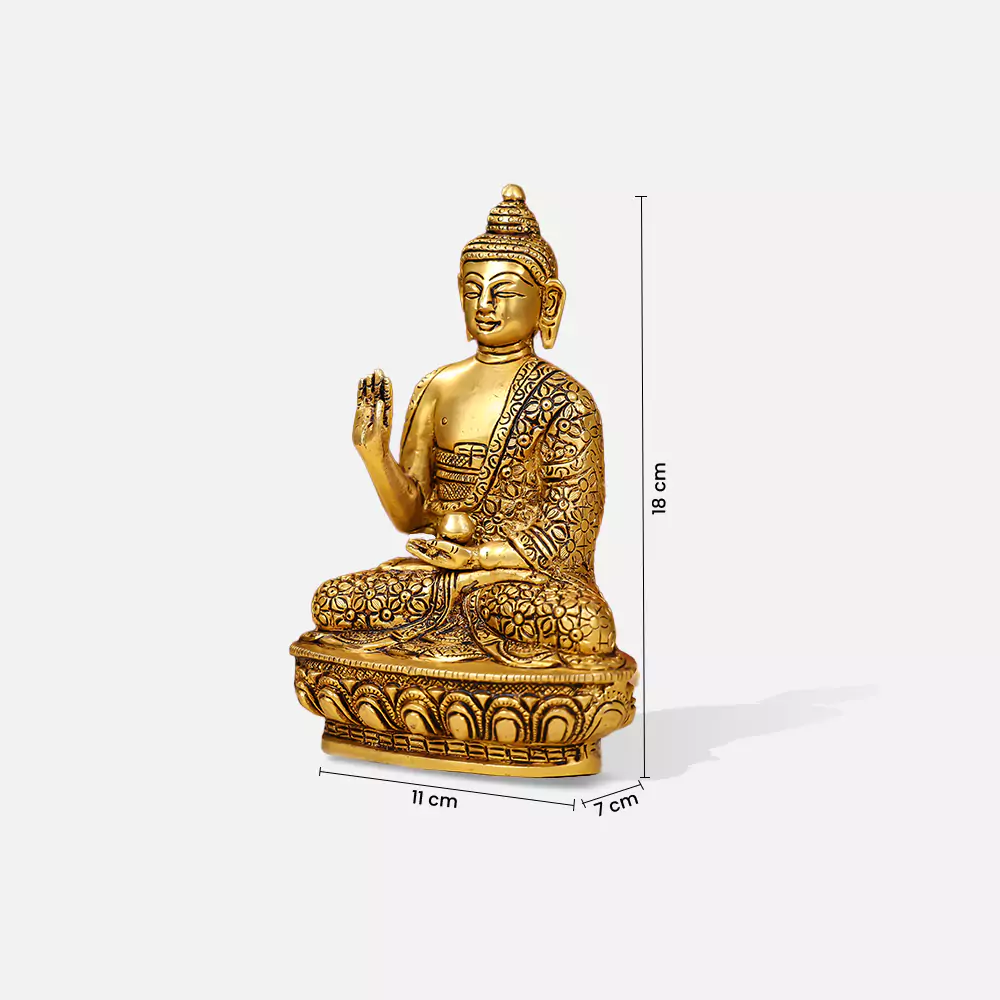 7" Brass Lord Buddha Idol Sitting On Lotus Base - Image 2