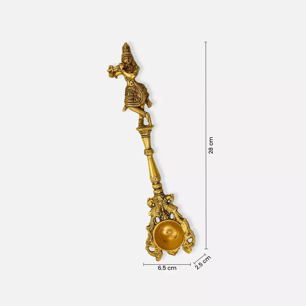 11" Brass Lord Krishna Pooja Hawan Spoon - Image 2
