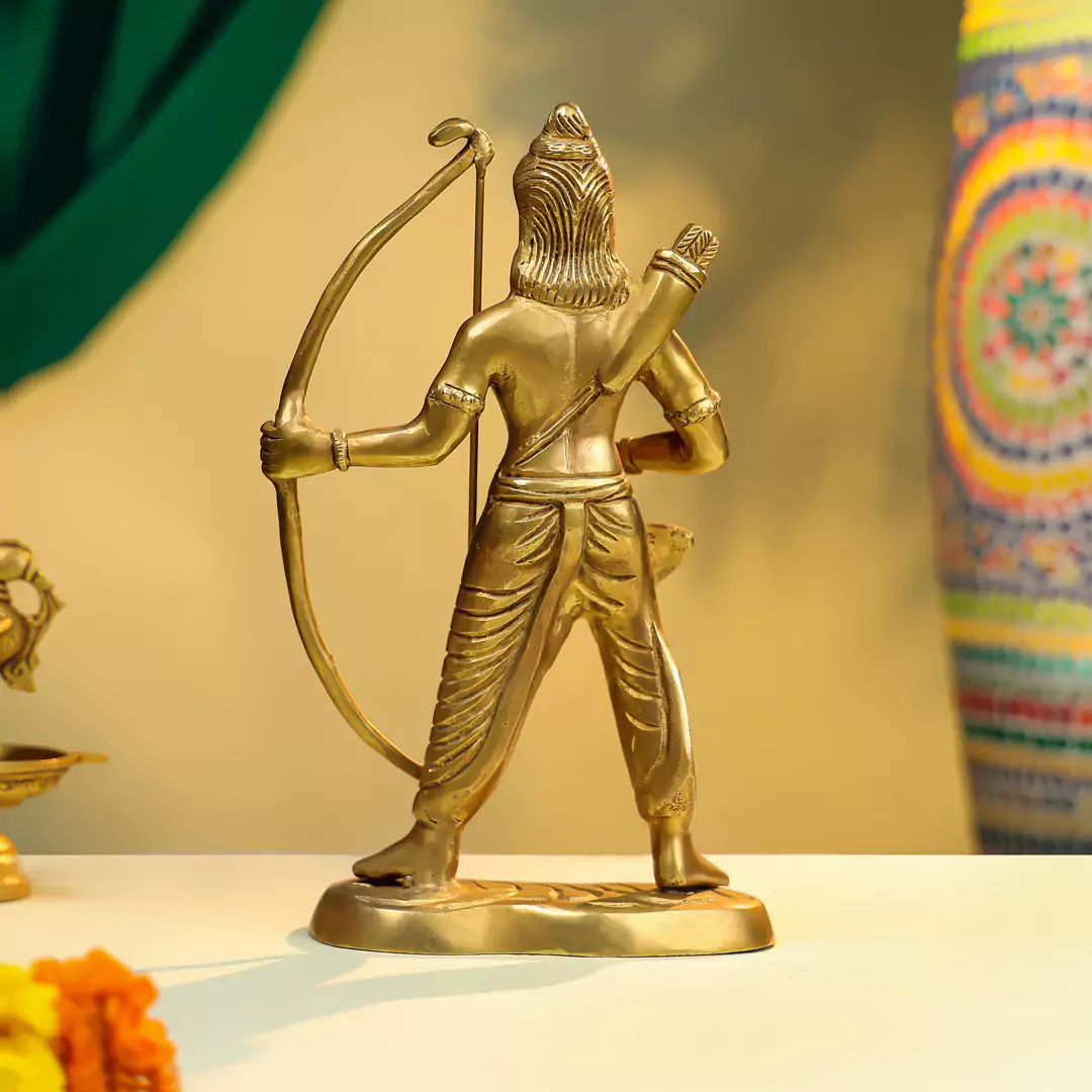11" Brass Lord Rama Idol With Dhanush - Image 2