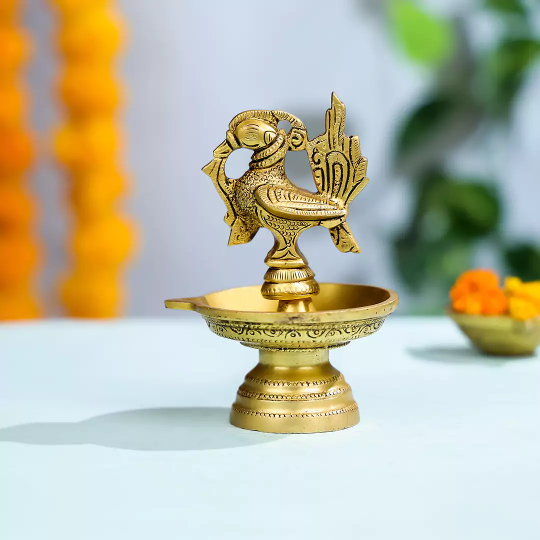 Brass Peacock Diya - Image 2
