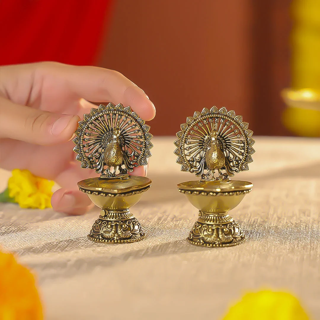 3" Brass Premium Finish Peacock Diya - Image 2