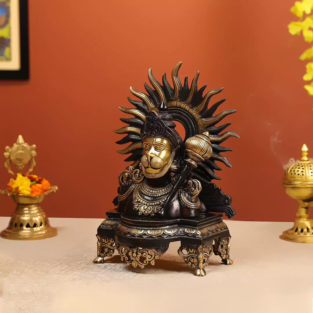 14.5" Coloured Brass Lord Hanuman Bust Idol Antique Finish - Image 2
