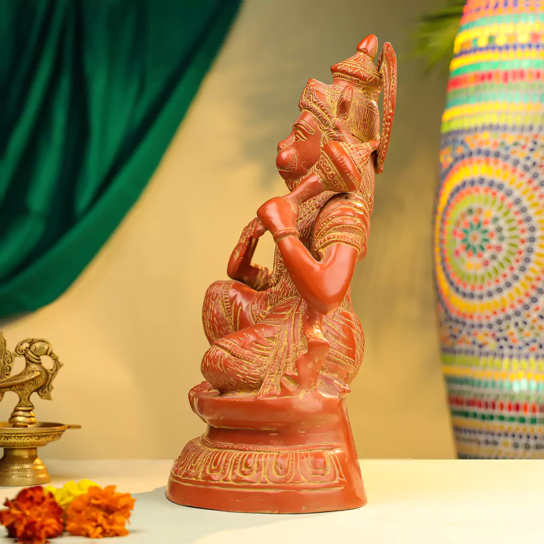 16" Coloured Brass Lord Hanuman Idol Seated On Oval Base - Image 2