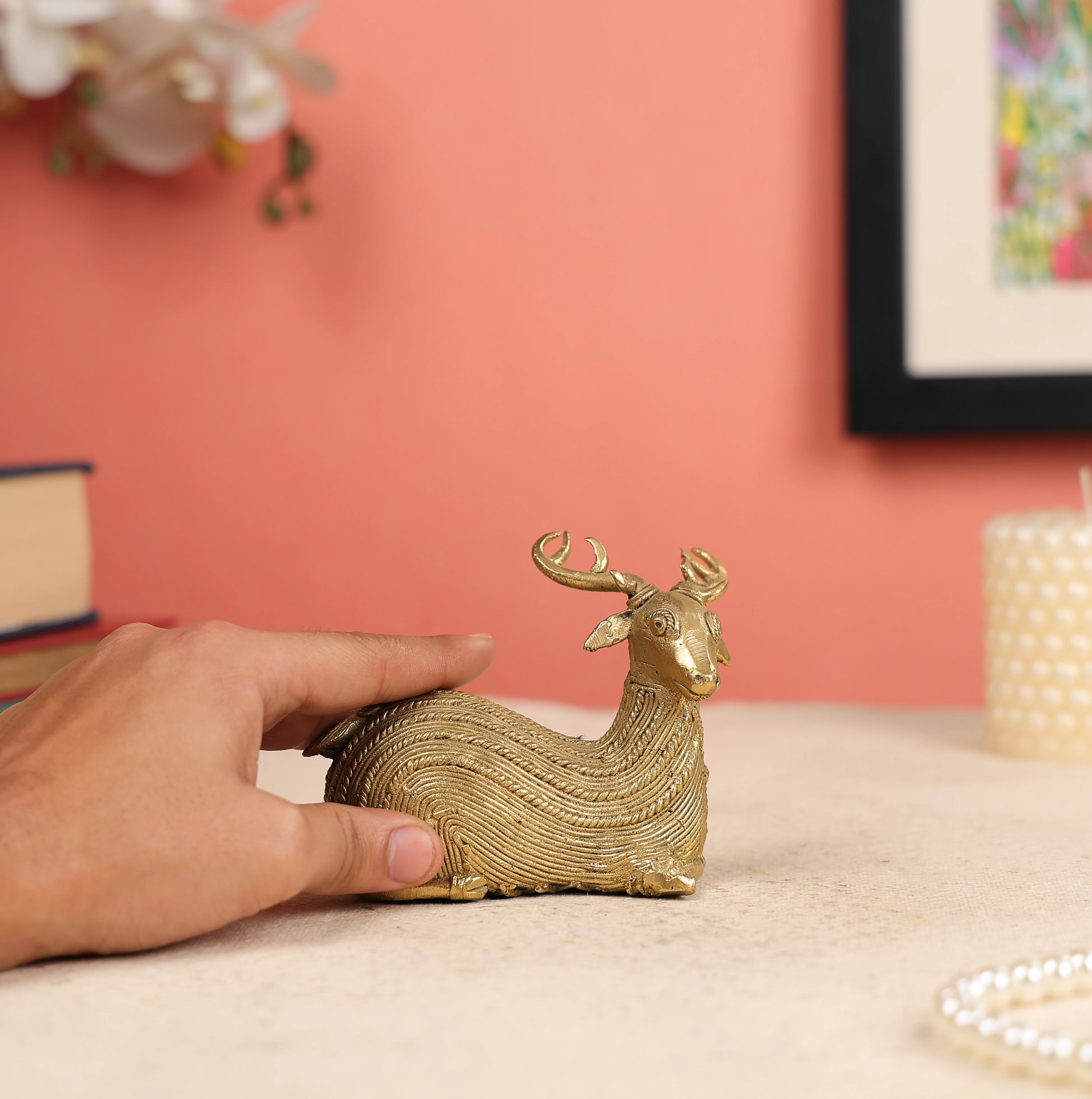 3.5" Dhokra Art Tribal Deer Table Decor - Image 2
