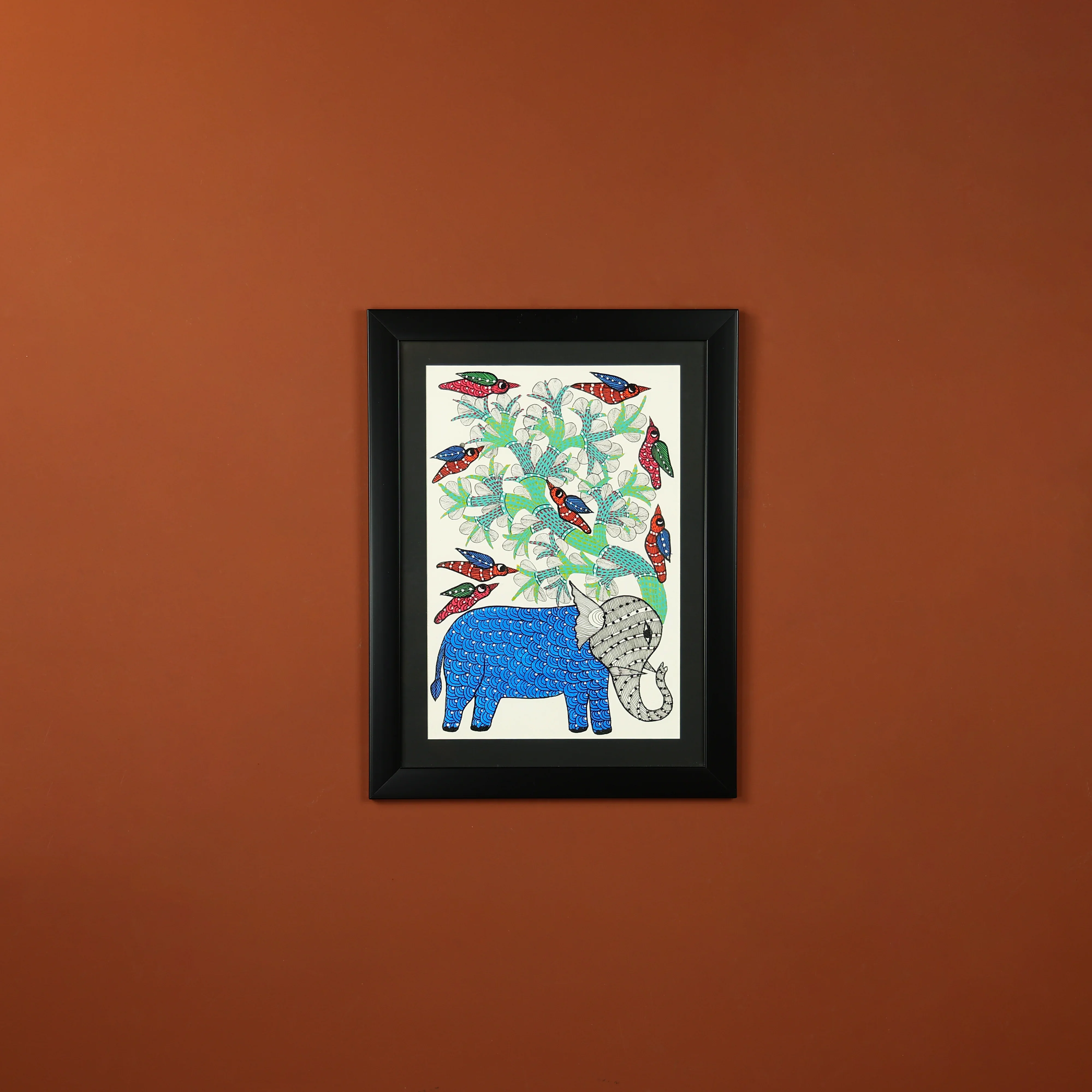 Gond Hand-painted Elephant Standing Under A TreeWall Art - Image 2