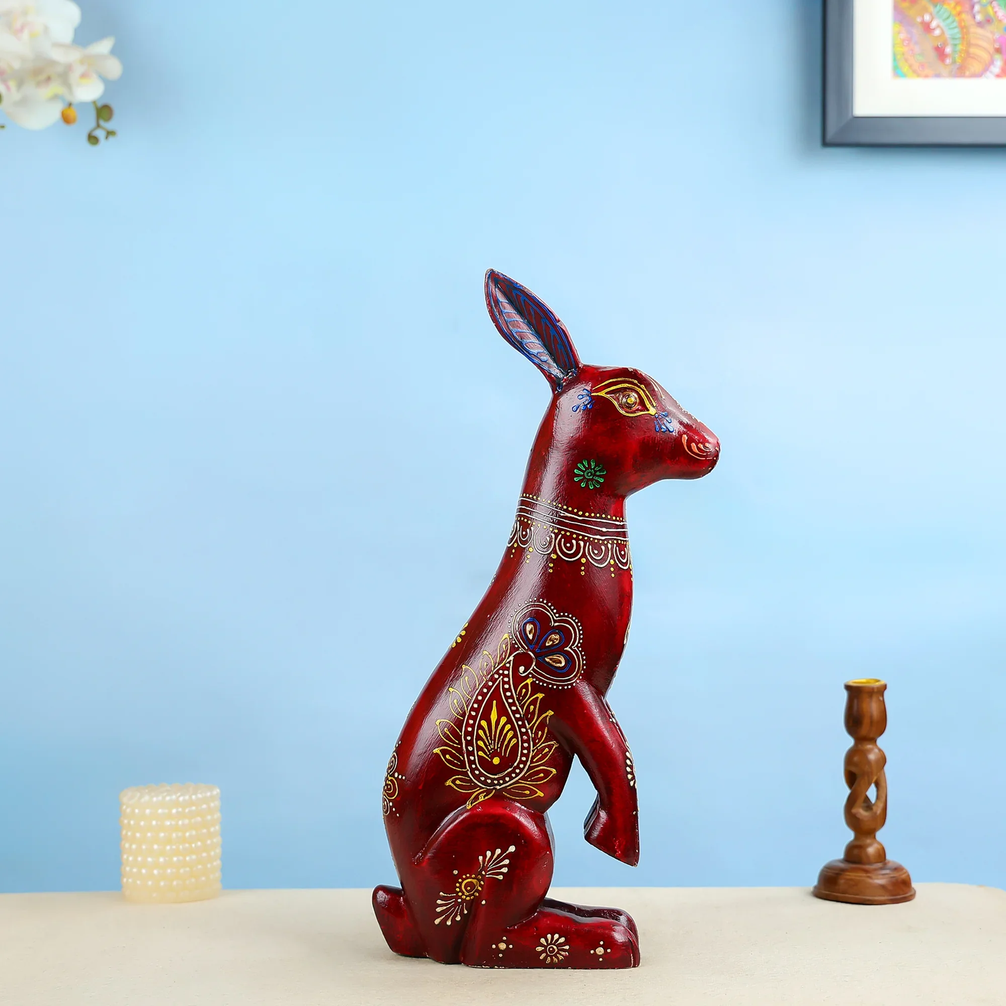 Handcrafted Wooden Carved Rabbit Table Decor - Image 2