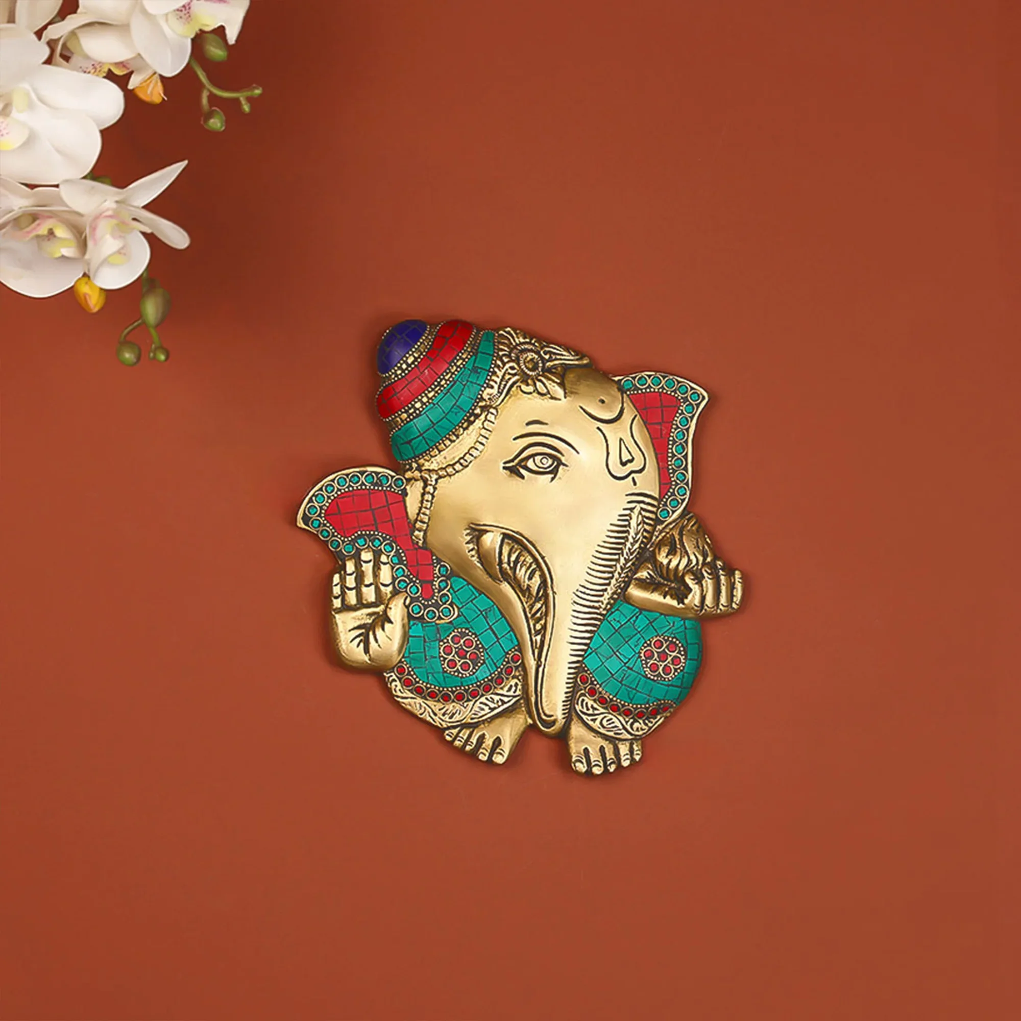 9" Handcrafted Brass Ganesha Wall Décor