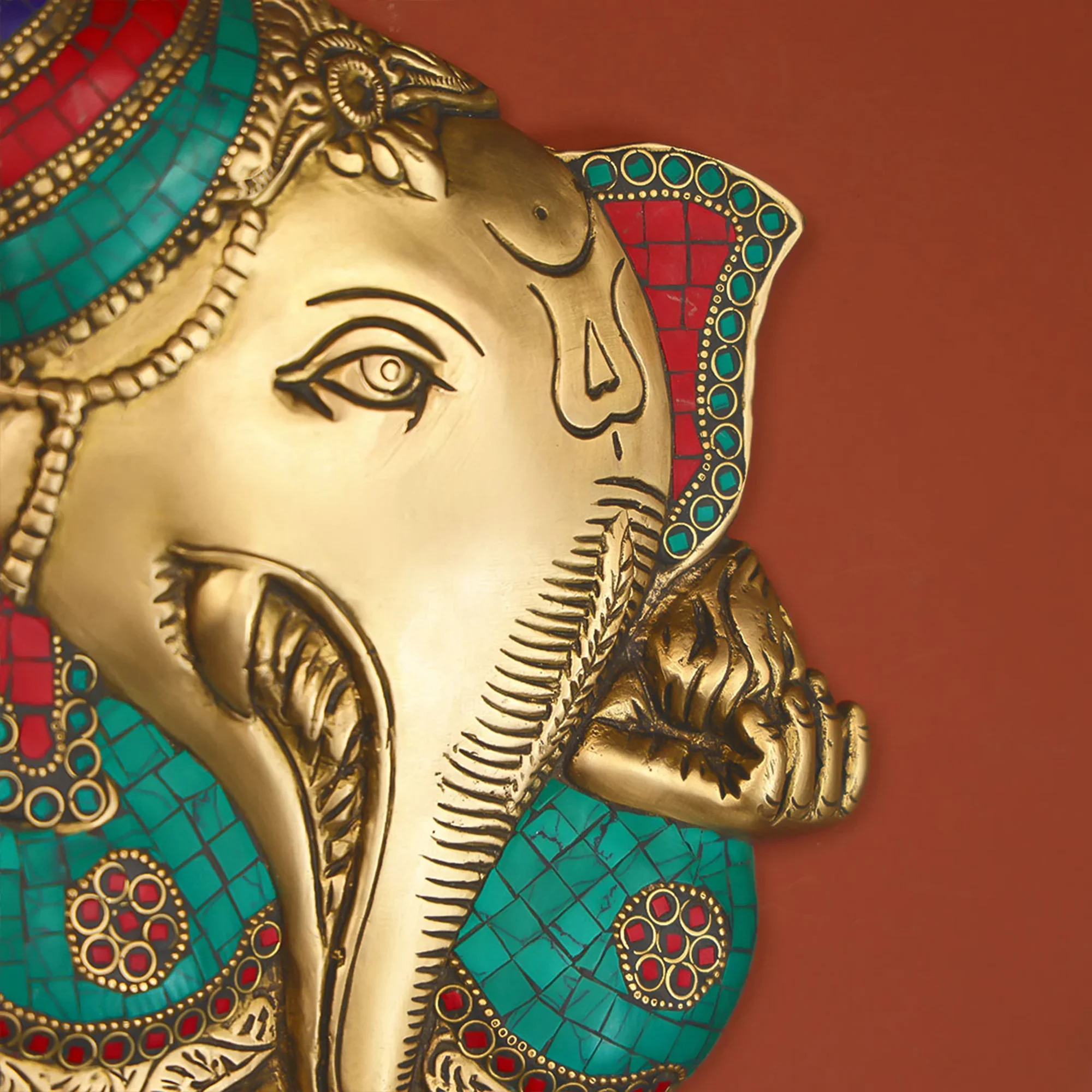 9" Handcrafted Brass Ganesha Wall Décor - Image 2