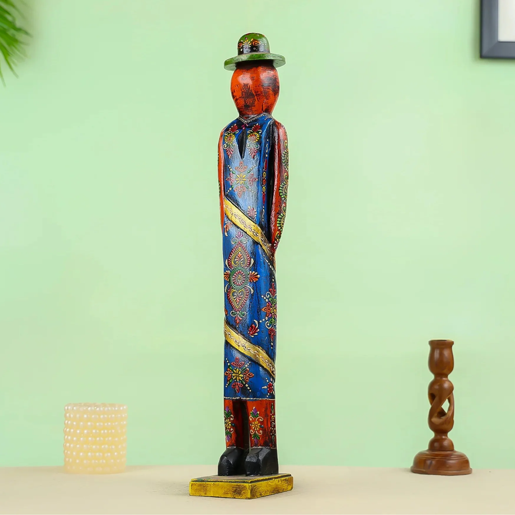Hand Painted Carved Wooden Gentleman Figurine