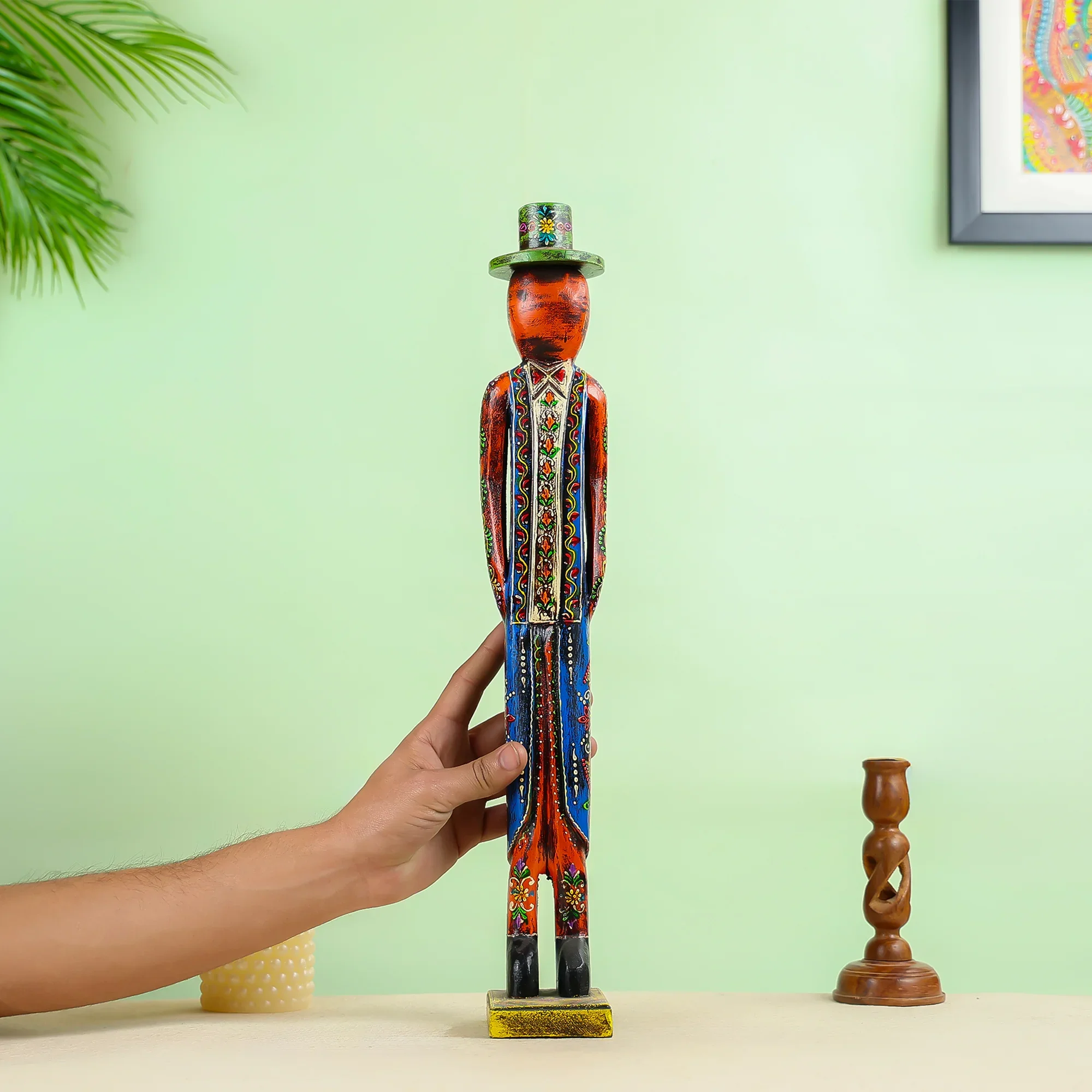 Hand Painted Carved Wooden Gentleman Figurine - Image 2