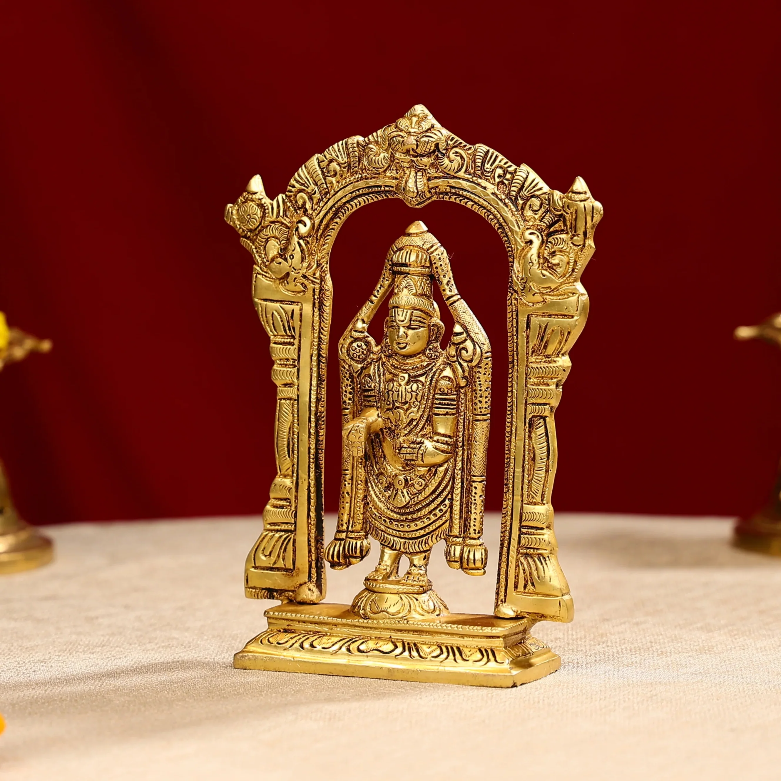 14" Super Fine Brass Lord Tirupati Balaji Idol In Traditional Temple Style