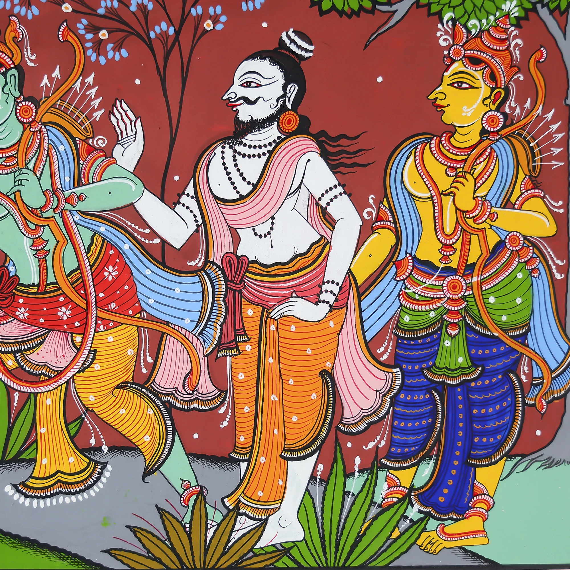 Glass Framed Hand-Painted Pattachitra Wall Art - Lord Rama Blessing Shabari Scene - Image 2