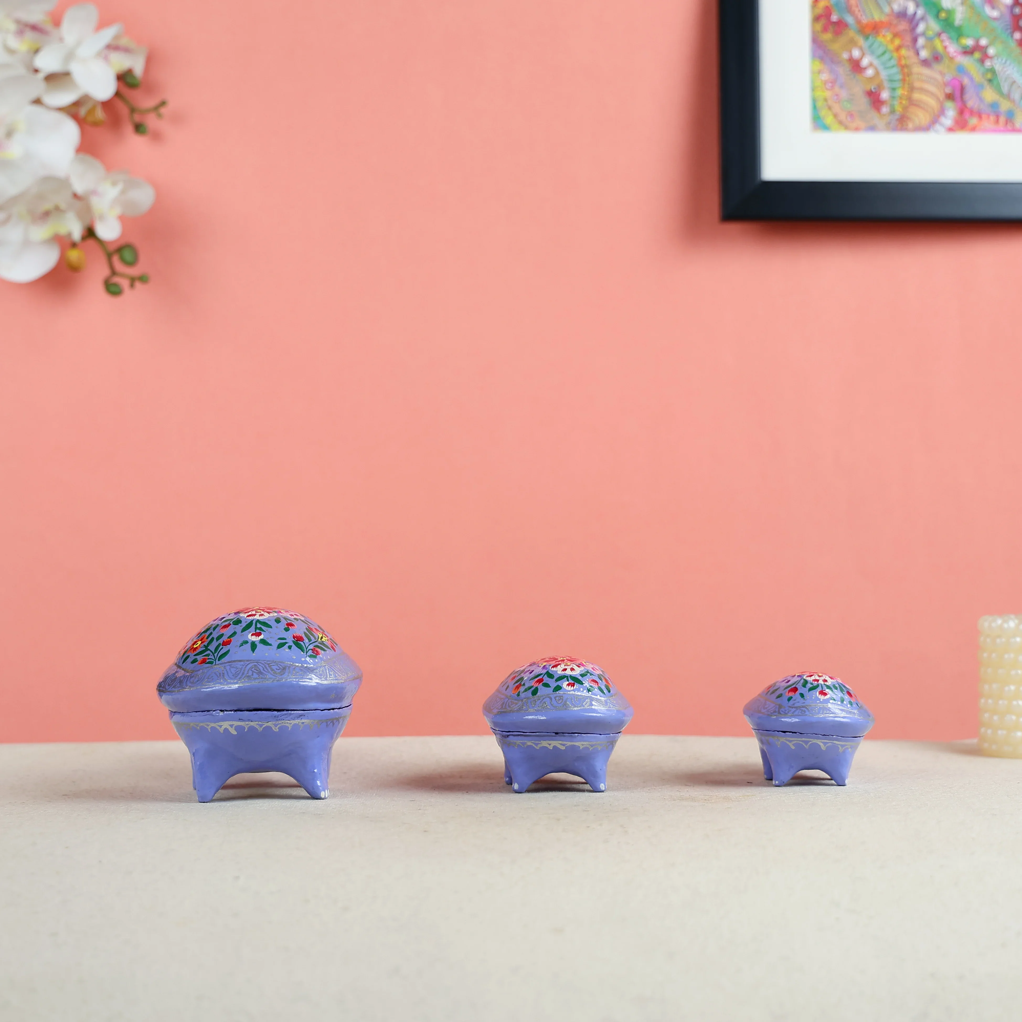 Paper Mache Crafted & Handpainted Multipurpose Box Set Of 3 - Image 2