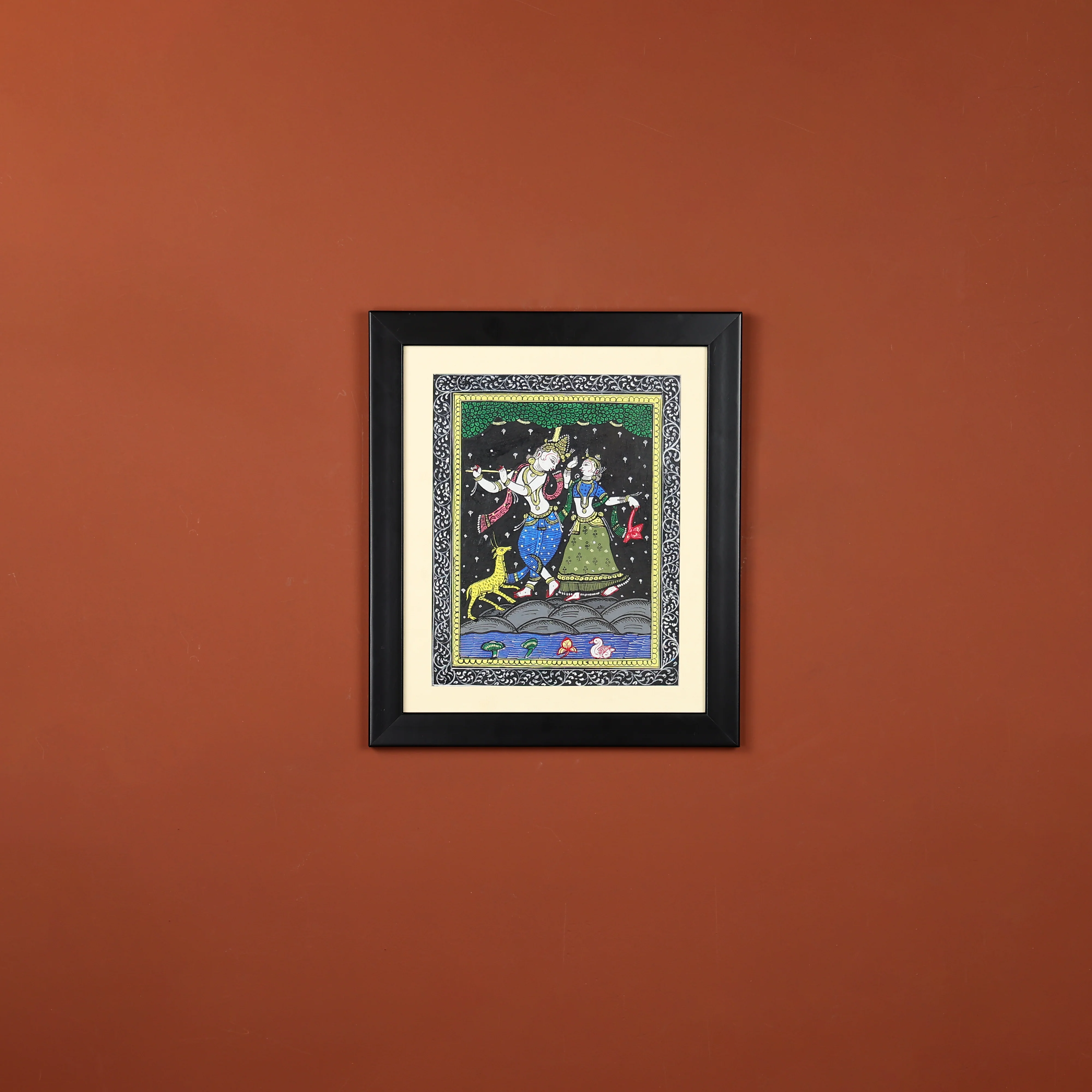 Hand-Painted Pattachitra Wall Art - Dancing Lord Krishna & Radha - Image 2
