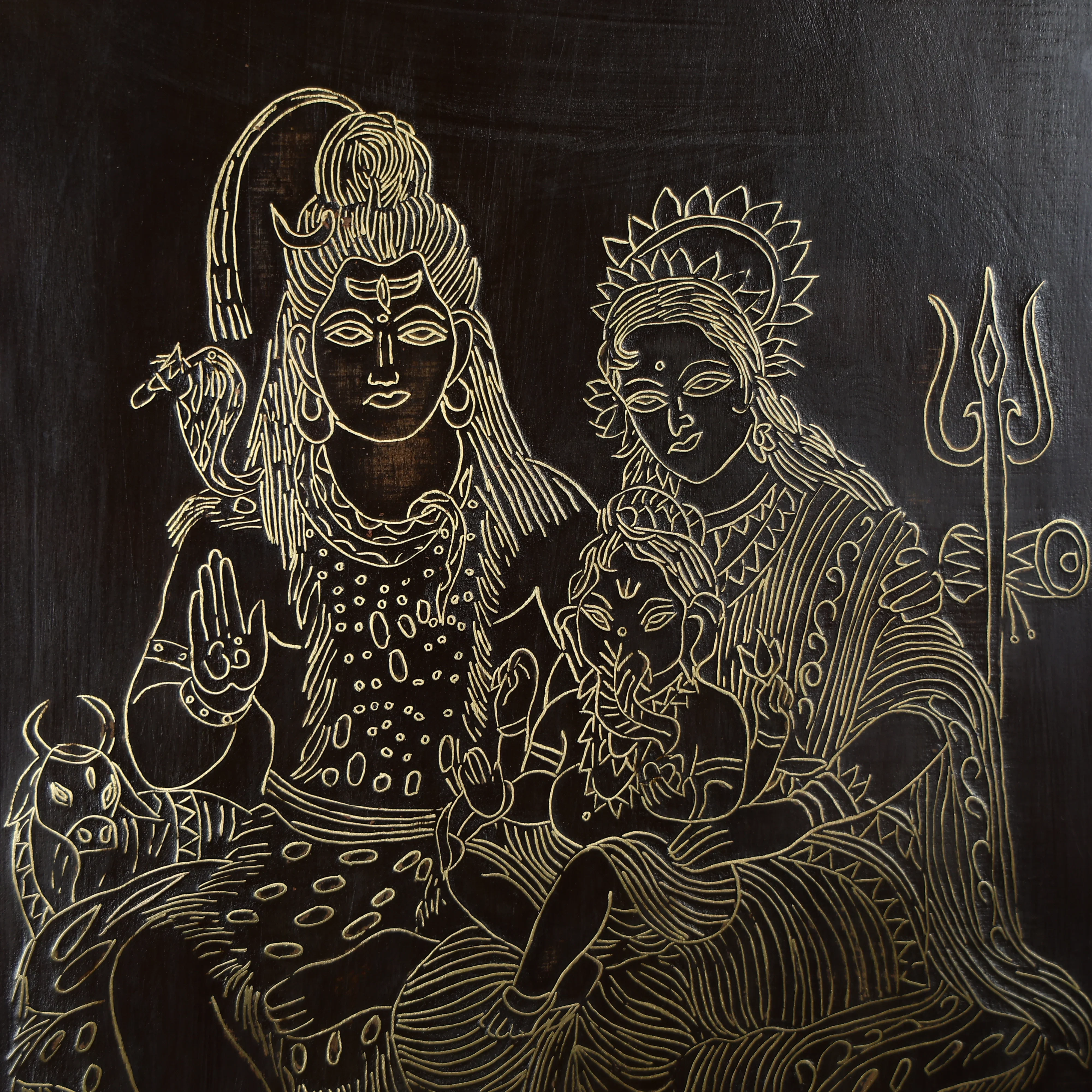 21" Tarkashi Crafted Lord Shiva Parivar Wall Art - Image 2