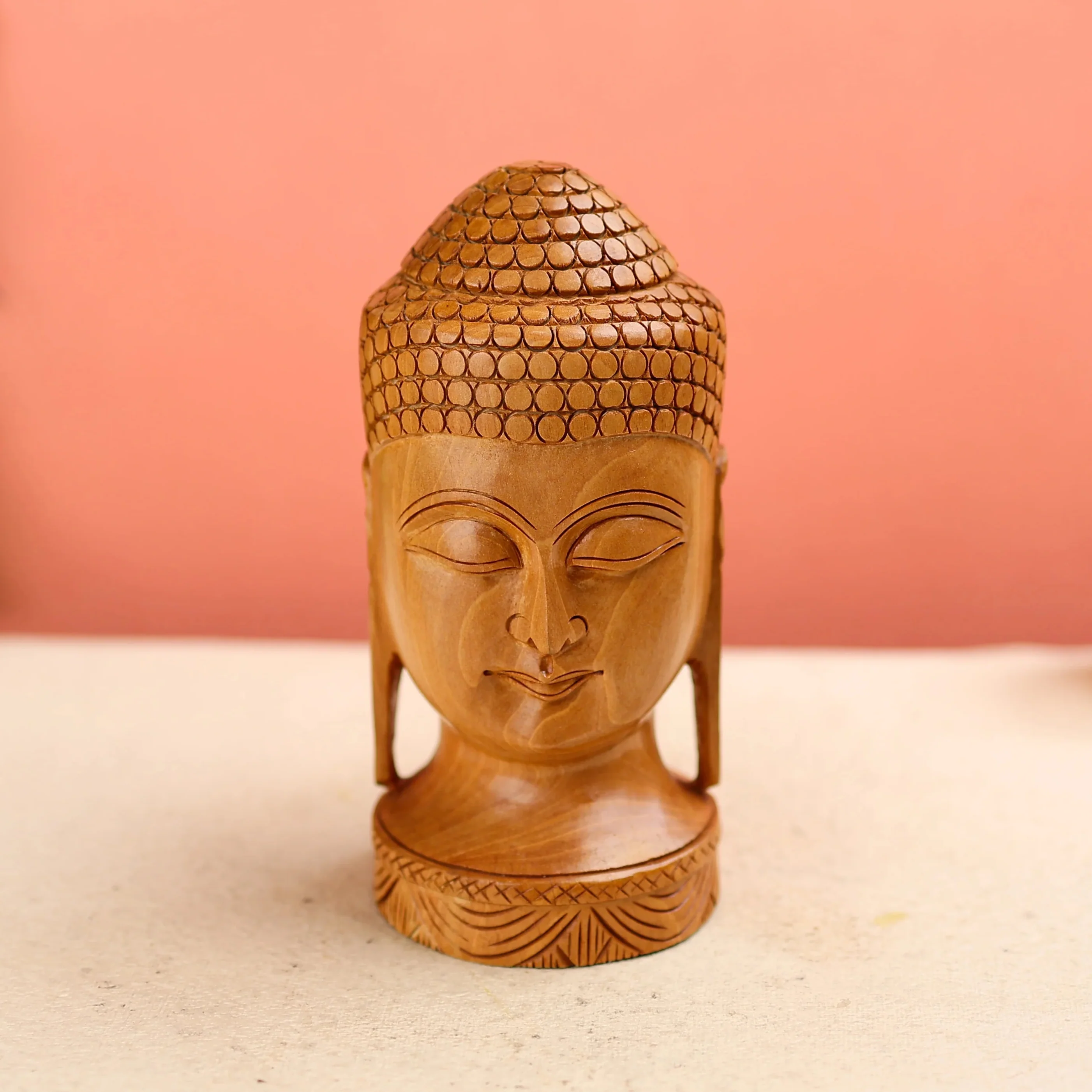 Wooden Buddha Head Table Decor
