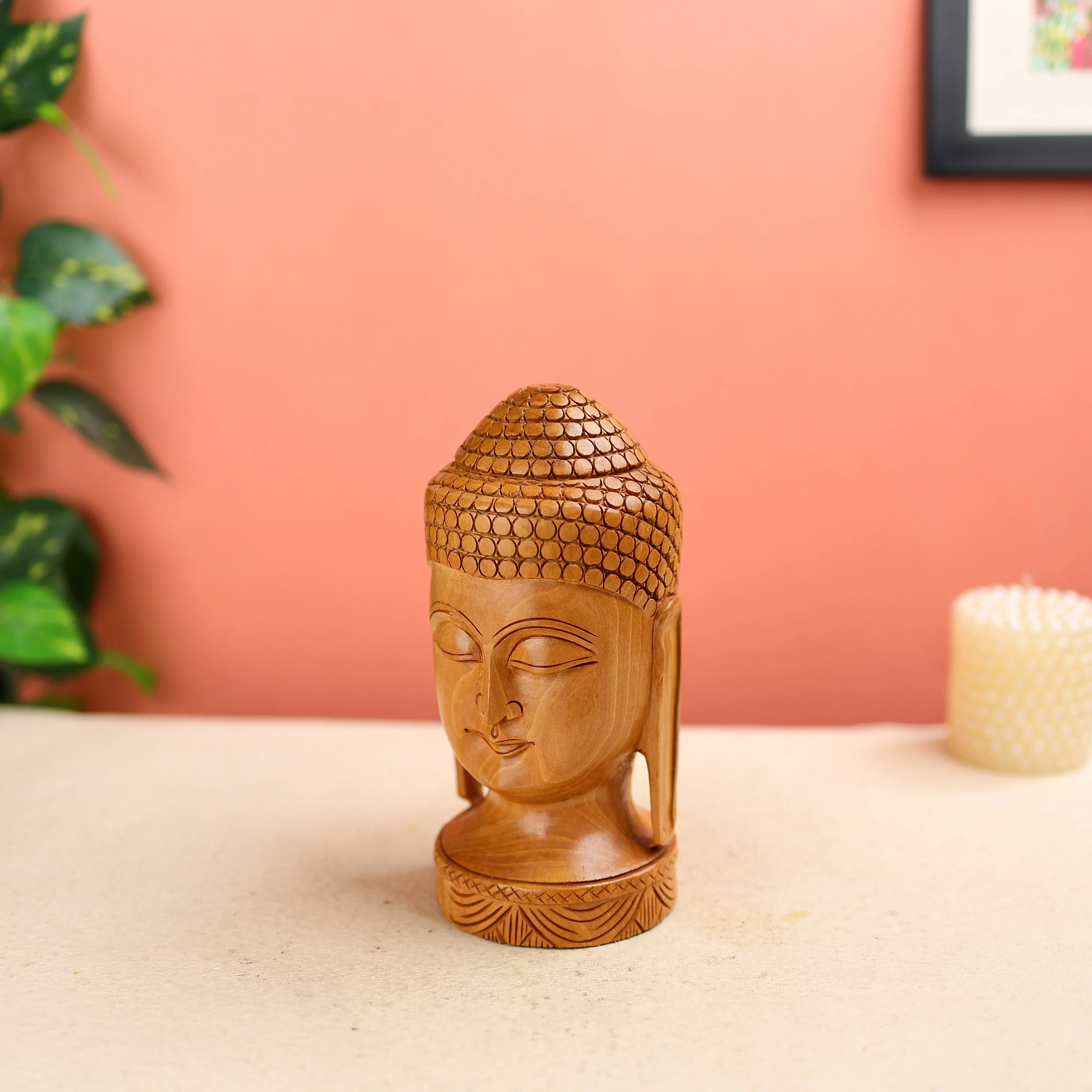 Wooden Buddha Head Table Decor - Image 2